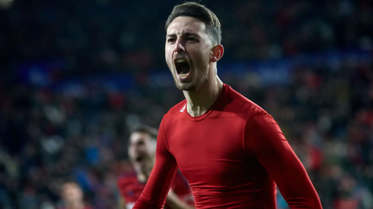 Los jugadores de Osasuna celebran el gol de Raúl García (1-0) durante el partido de La Liga EA Sports entre CA Osasuna y Rayo Vallecano disputado en el estadio de El Sadar en Pamplona. IÑIGO ALZUGARAY