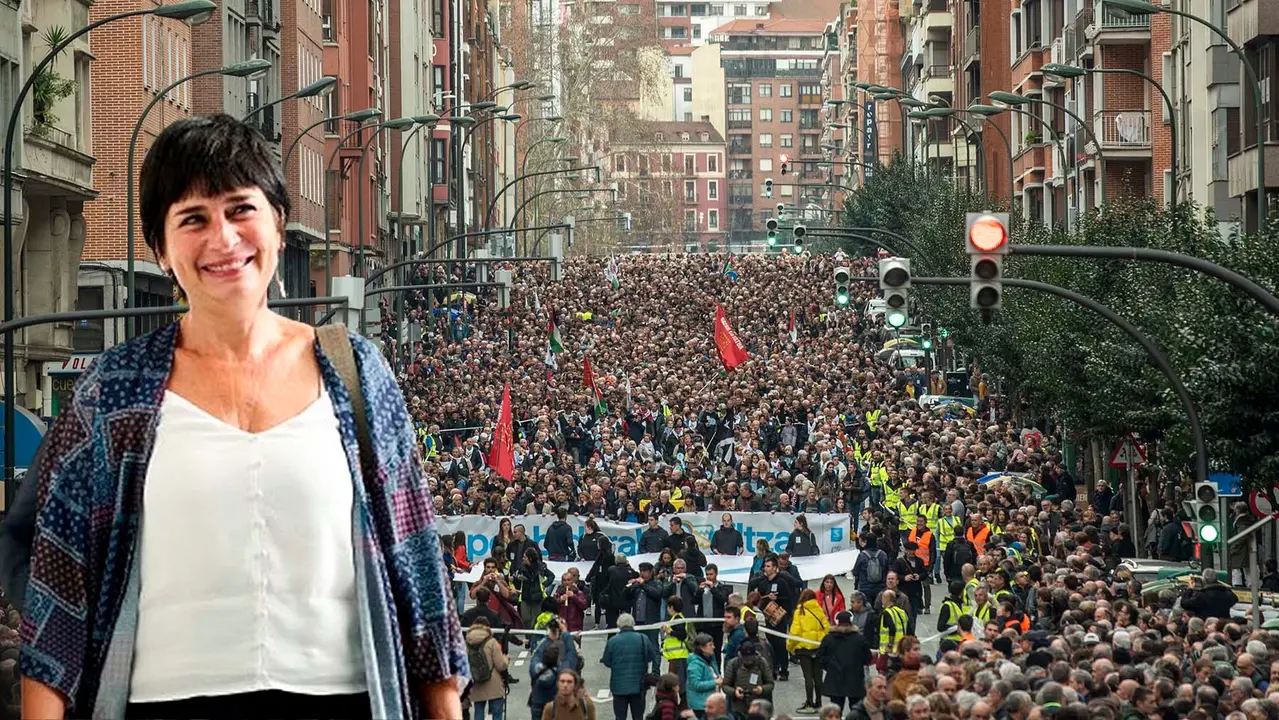 Fotomontaje de Laura Aznal sobre una fotograf&iacute;a de la manifestaci&oacute;n en Bilbao por los presos etarras. NAVARRA.COM / EFE