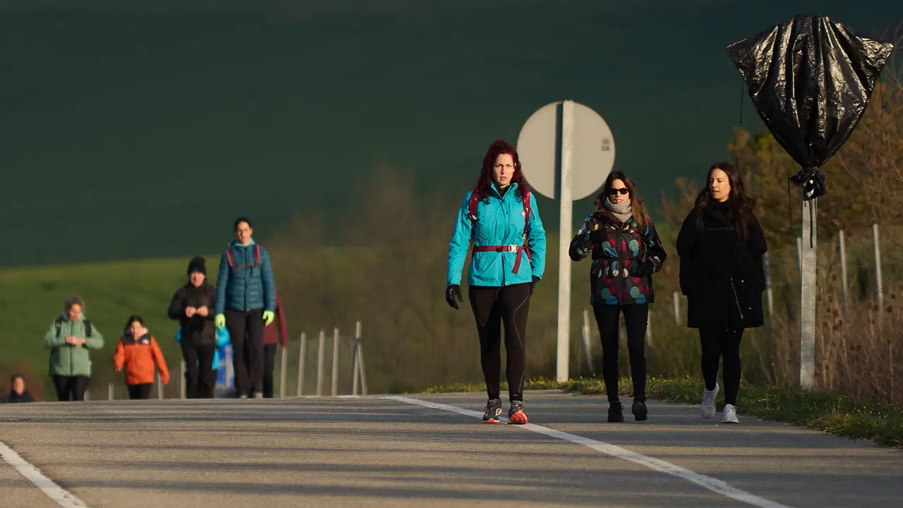 Cientos de personas caminan desde diferentes puntos de Navarra hasta Javier dentro de la segunda Javierada de 2025 bajo el lema 'Peregrinos de la Esperanza'. IÑIGO ALZUGARAY