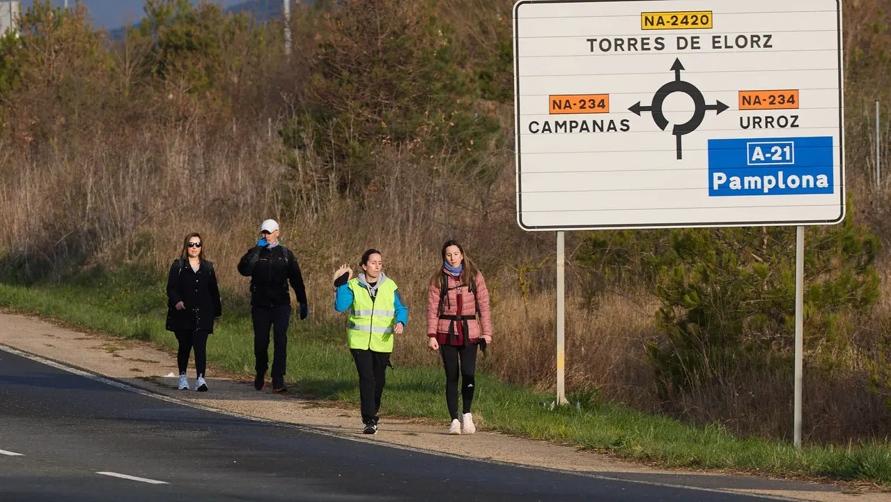 Cientos de personas caminan desde diferentes puntos de Navarra hasta Javier dentro de la segunda Javierada de 2025 bajo el lema 'Peregrinos de la Esperanza'. IÑIGO ALZUGARAY