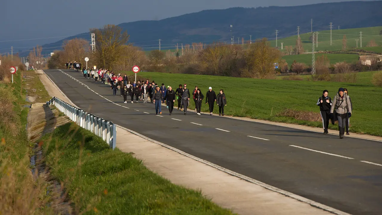 Cientos de personas caminan desde diferentes puntos de Navarra hasta Javier dentro de la segunda Javierada de 2025 bajo el lema 'Peregrinos de la Esperanza'. IÑIGO ALZUGARAY