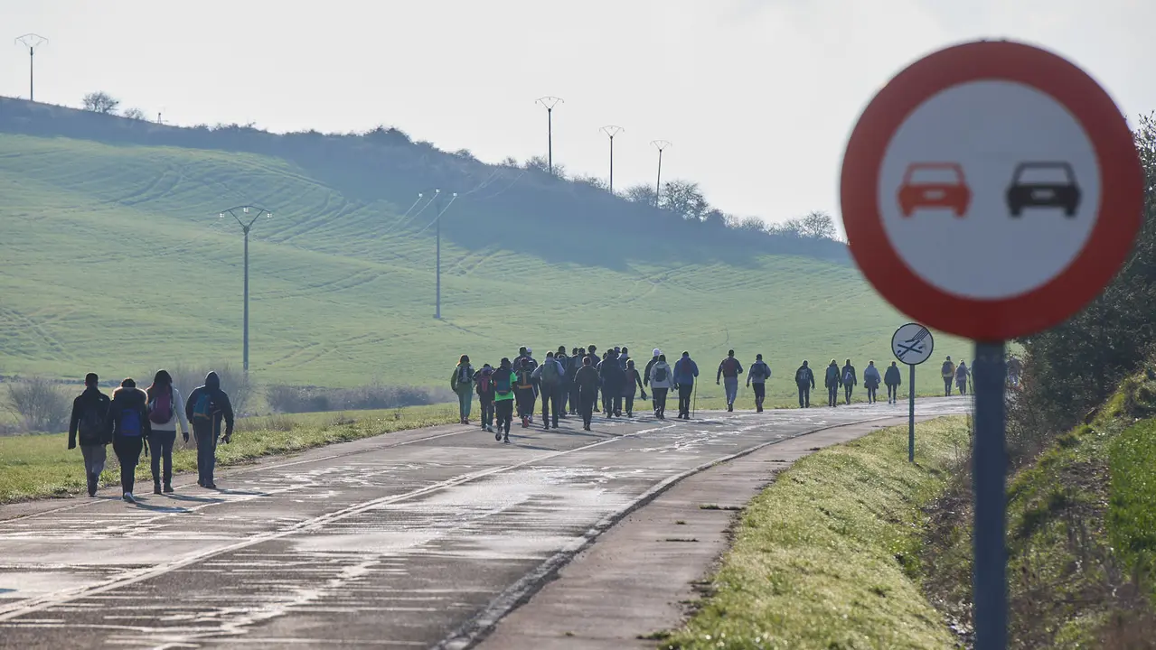 Cientos de personas caminan desde diferentes puntos de Navarra hasta Javier dentro de la segunda Javierada de 2025 bajo el lema 'Peregrinos de la Esperanza'. IÑIGO ALZUGARAY