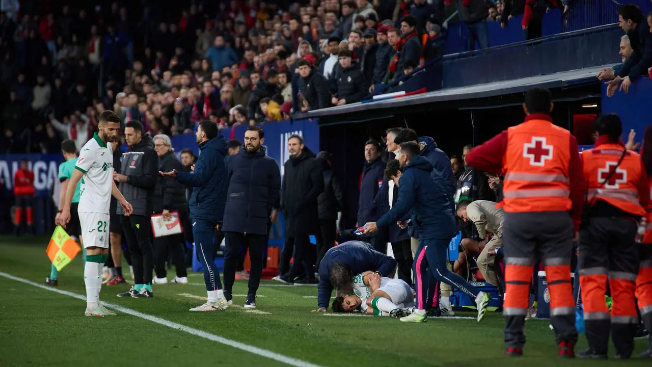 Partido de La Liga EA Sports entre CA Osasuna y Getafe CF disputado en el estadio de El Sadar en Pamplona. IÑIGO ALZUGARAY