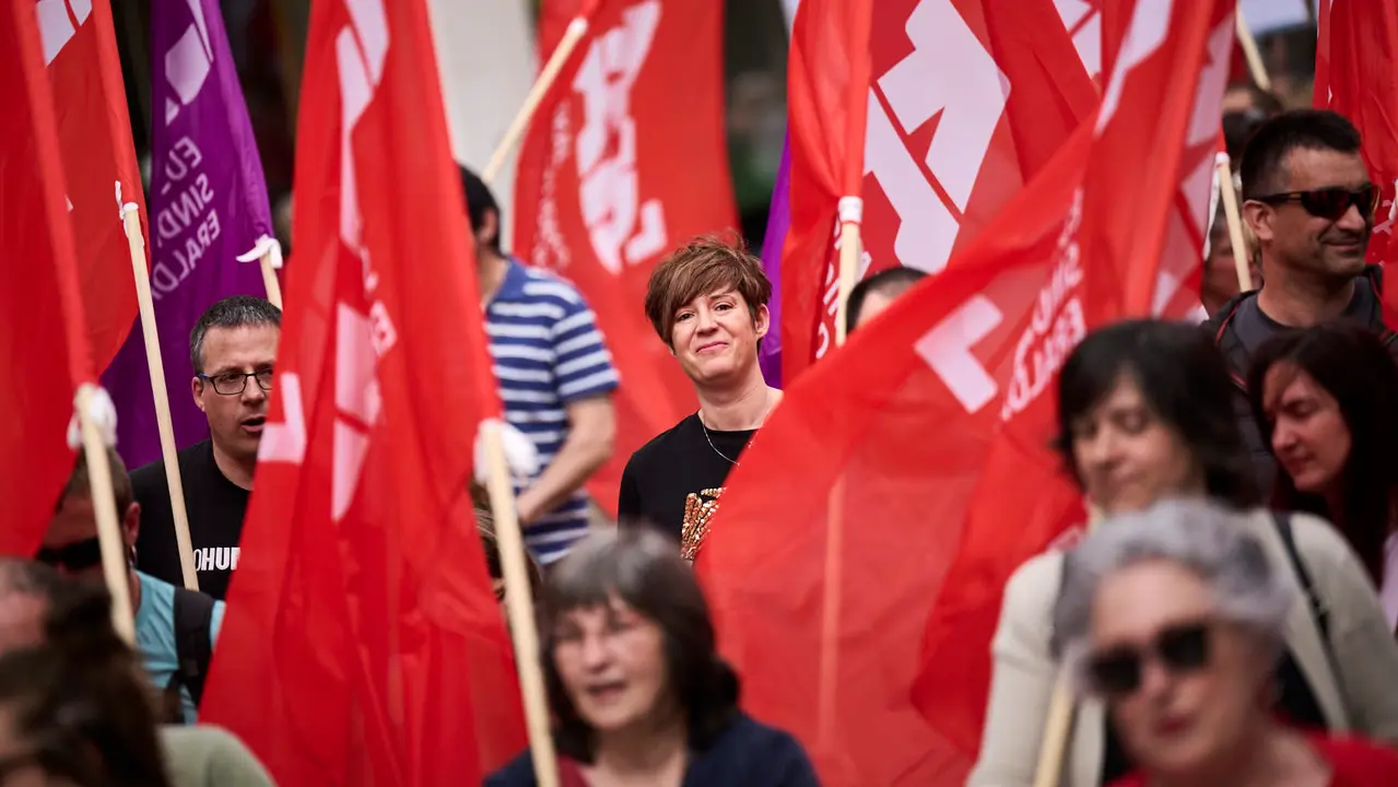 El sindicato LAB se manifiesta en Pamplona con motivo del 1º de Mayo, día del trabajador. PABLO LASAOSA