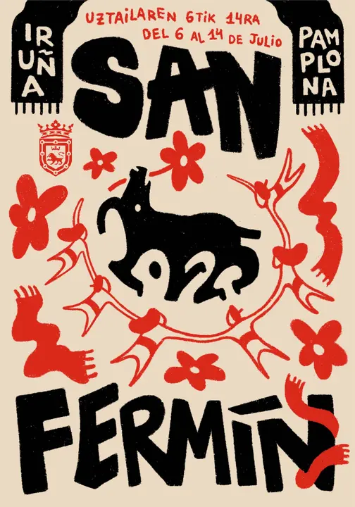 Cartel de San Fermín 2025 Número 3. Plica 3225. Título del cartel: Lore-koroa / Corona de flores
