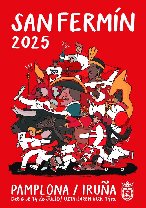 Cartel de San Fermín 2025 Número 4. Plica 3144. Título del cartel: ¡A toda fiesta!