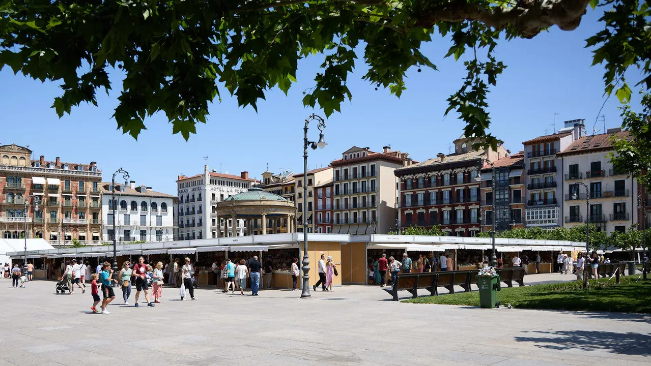 Quinta edición de la Feria del Libro de Navarra, en la plaza del Castillo de Pamplona. IÑIGO ALZUGARAY