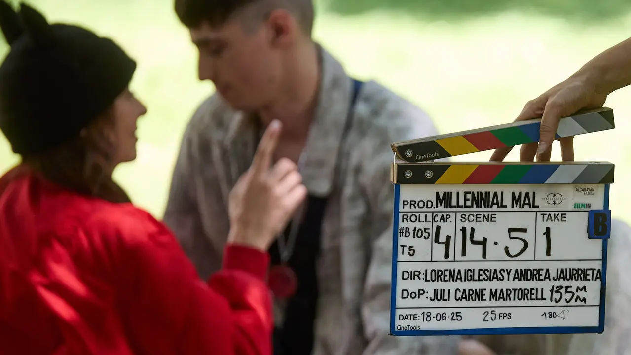 Rodaje en la UPNA de la serie 'Millennial Mal' creada por Lorena Iglesias y Andrea Jaurrieta para Filmin. IÑIGO ALZUGARAY