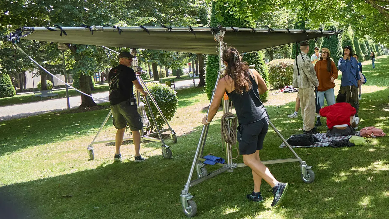 Rodaje en la UPNA de la serie 'Millennial Mal' creada por Lorena Iglesias y Andrea Jaurrieta para Filmin. IÑIGO ALZUGARAY