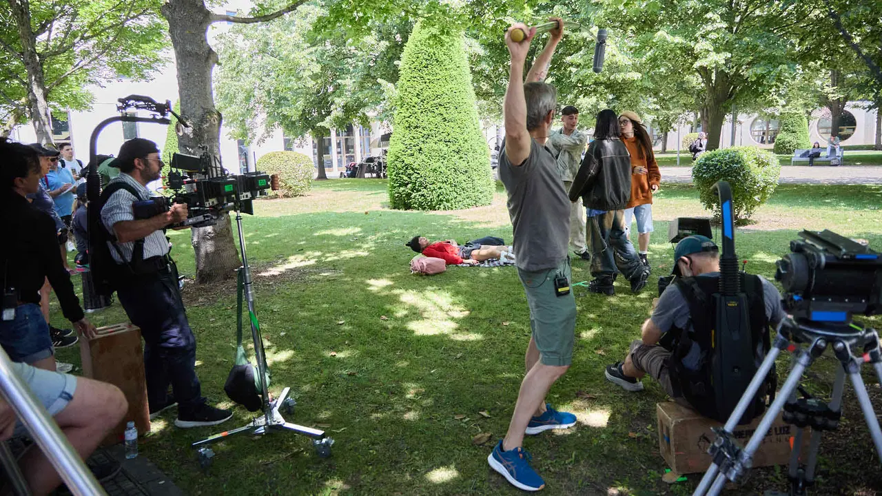 Rodaje en la UPNA de la serie 'Millennial Mal' creada por Lorena Iglesias y Andrea Jaurrieta para Filmin. IÑIGO ALZUGARAY