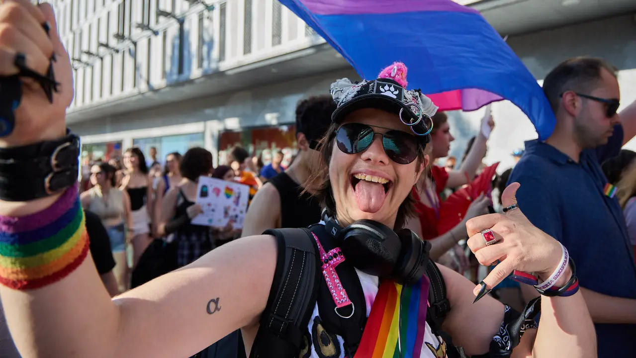 Manifestación convocada por la plataforma 28J con motivo del Día Internacional del Orgullo LGTBI+ en Pamplona. IÑIGO ALZUGARAY