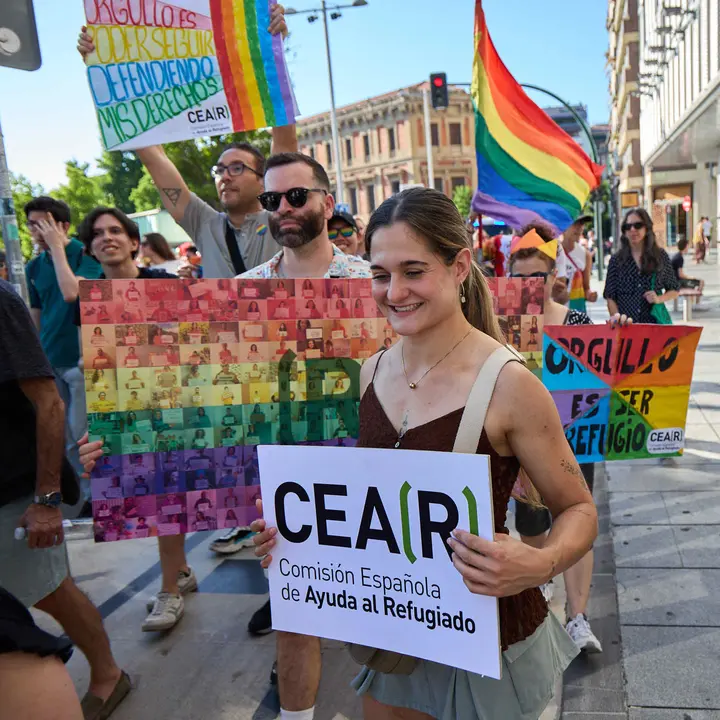 Manifestación convocada por la plataforma 28J con motivo del Día Internacional del Orgullo LGTBI+ en Pamplona. IÑIGO ALZUGARAY