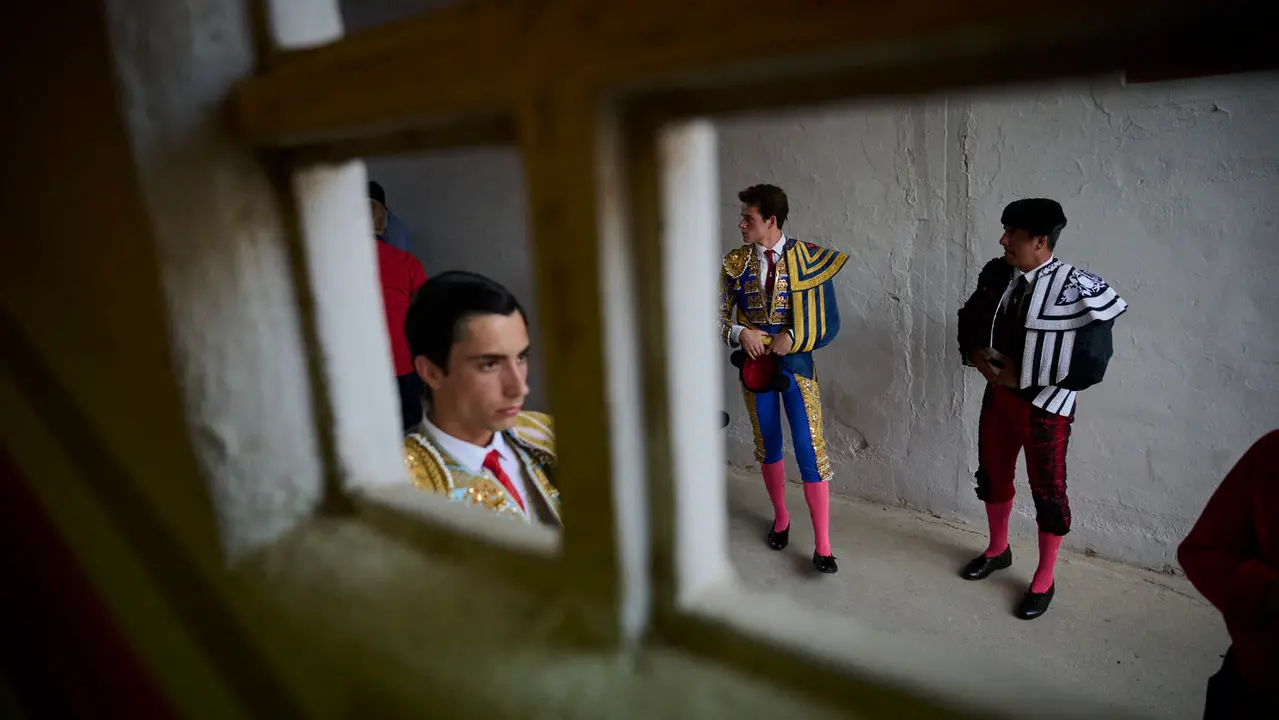 Novillada de Pincha durante las fiestas de San Fermín 2025 para los novilleros Aarón Palacio, El Mene y Bruno Martínez. PABLO LASAOSA