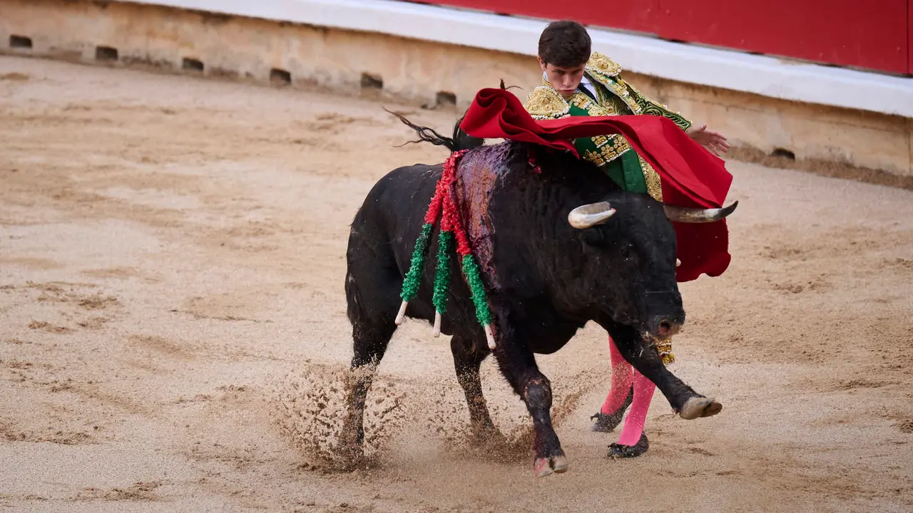 Novillada de Pincha durante las fiestas de San Fermín 2025 para los novilleros Aarón Palacio, El Mene y Bruno Martínez. PABLO LASAOSA