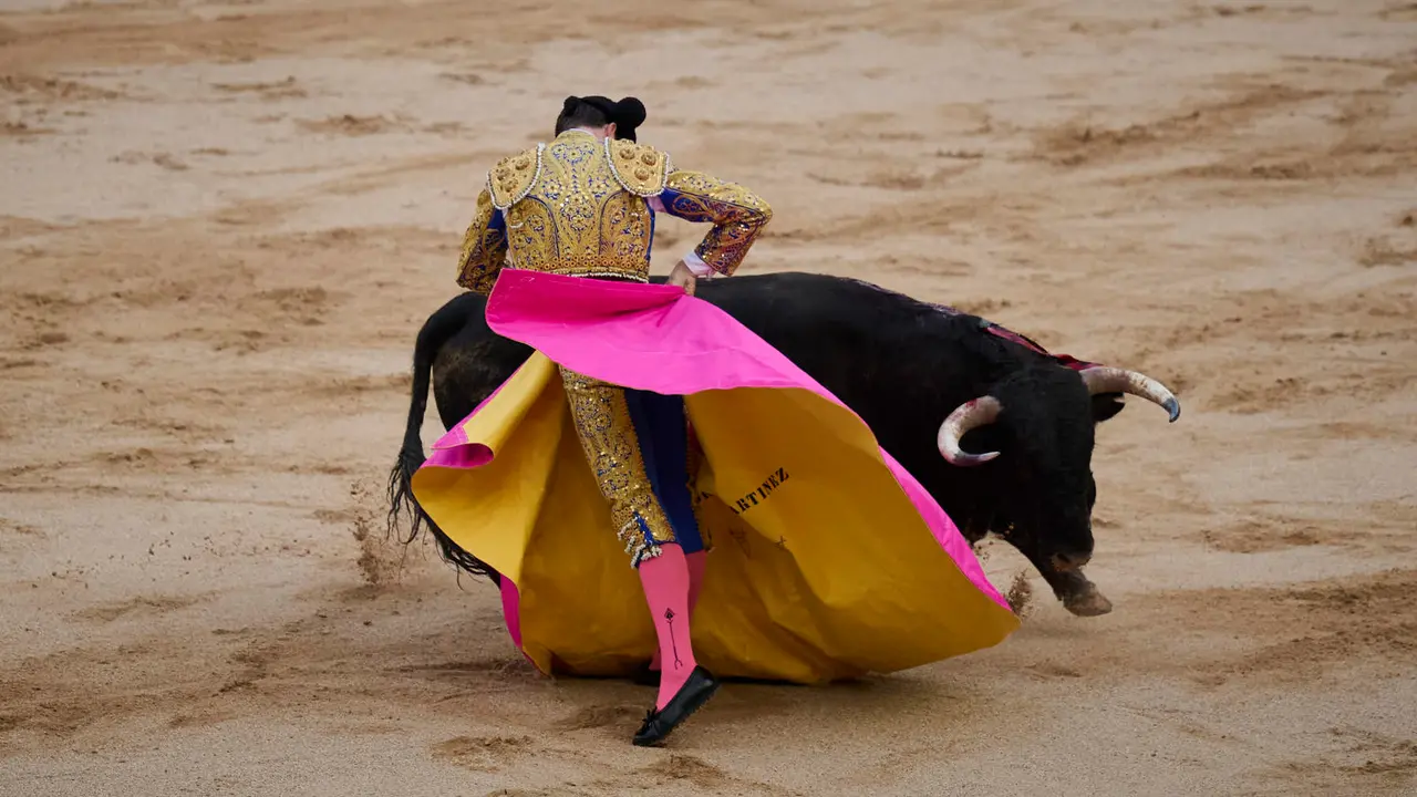 Novillada de Pincha durante las fiestas de San Fermín 2025 para los novilleros Aarón Palacio, El Mene y Bruno Martínez. PABLO LASAOSA