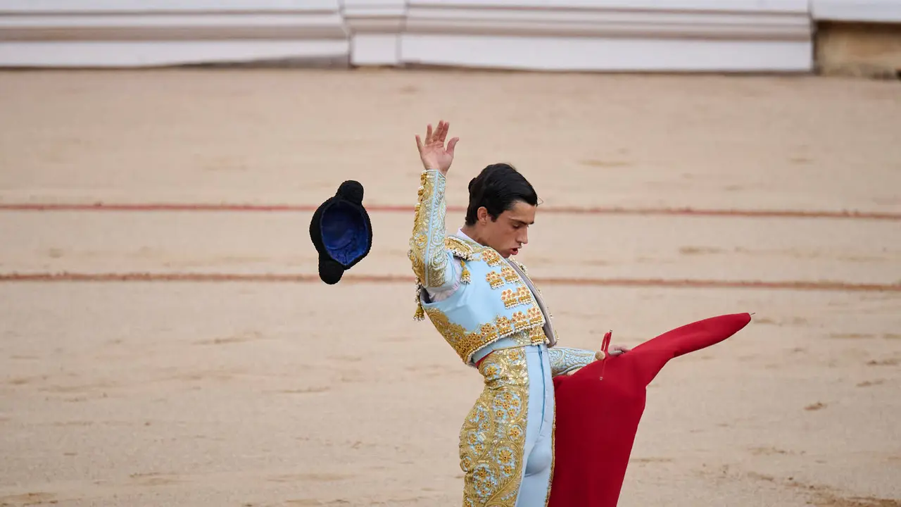 Novillada de Pincha durante las fiestas de San Fermín 2025 para los novilleros Aarón Palacio, El Mene y Bruno Martínez. PABLO LASAOSA