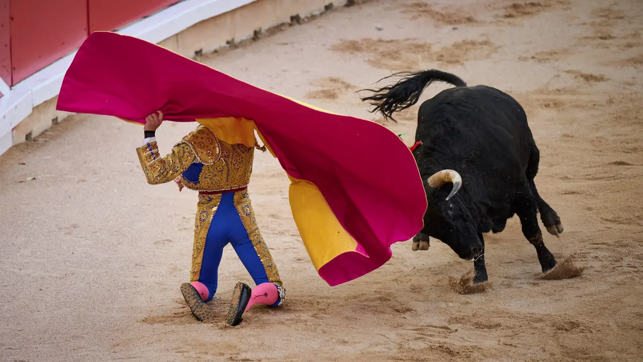 Novillada de Pincha durante las fiestas de San Fermín 2025 para los novilleros Aarón Palacio, El Mene y Bruno Martínez. PABLO LASAOSA