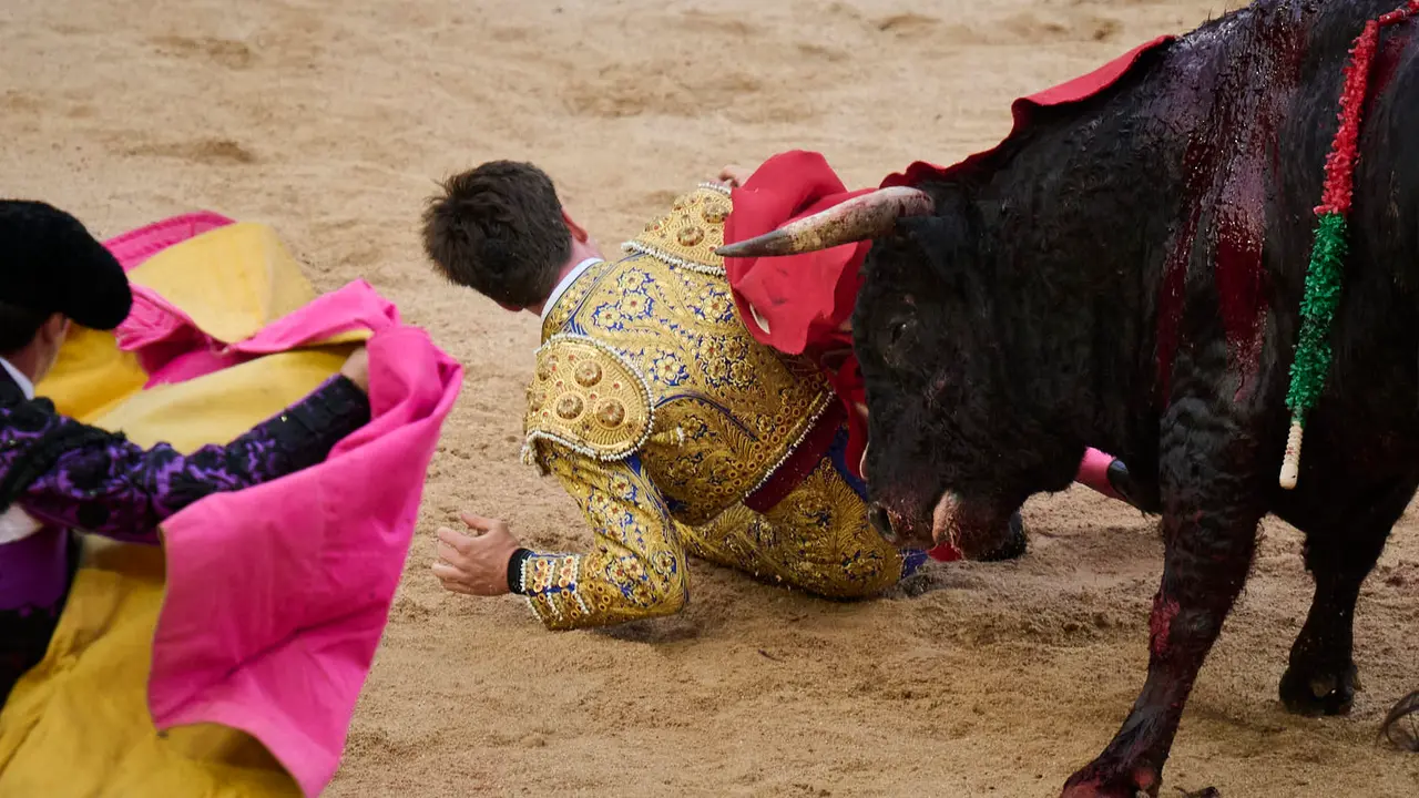 Novillada de Pincha durante las fiestas de San Fermín 2025 para los novilleros Aarón Palacio, El Mene y Bruno Martínez. PABLO LASAOSA