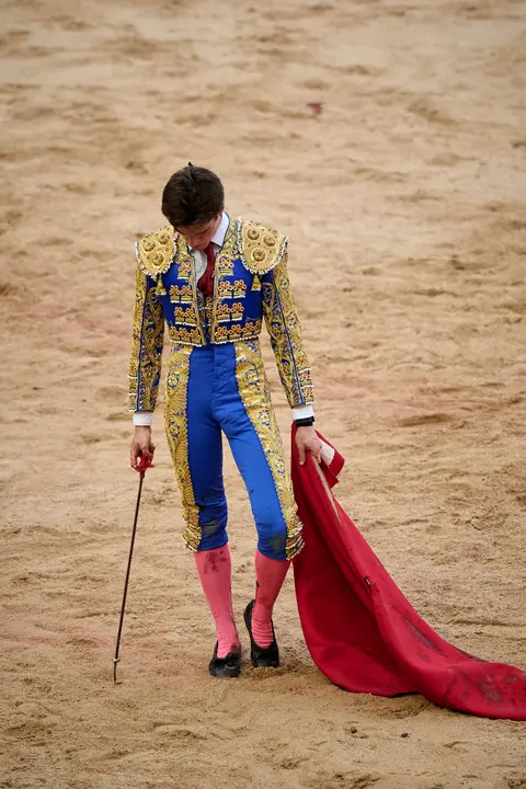 Novillada de Pincha durante las fiestas de San Fermín 2025 para los novilleros Aarón Palacio, El Mene y Bruno Martínez. PABLO LASAOSA