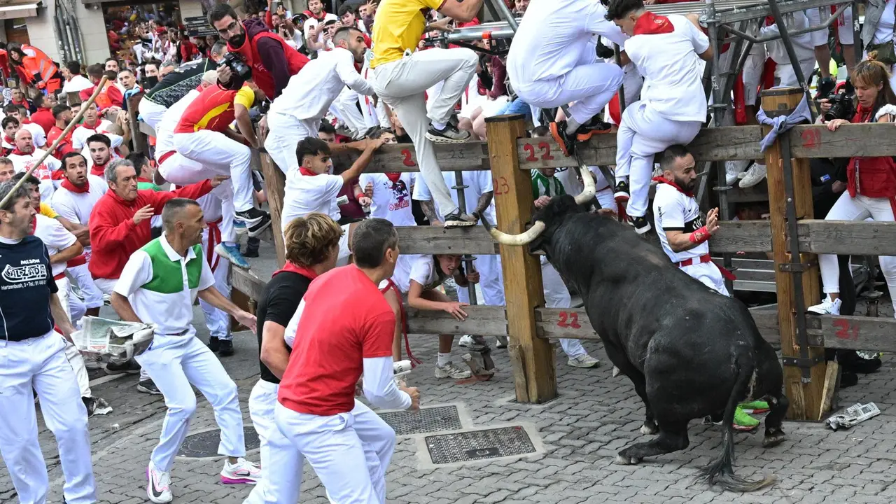 Segundo encierro de San Fermín 2025 el día 8 de julio con toros de Cebada Gago en Telefónica. EFE - DANIEL FERNÁNDEZ (7)