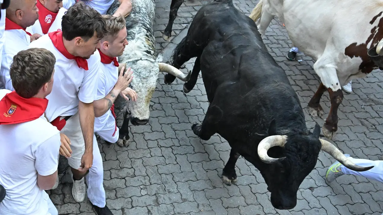 Segundo encierro de San Fermín 2025 el día 8 de julio con toros de Cebada Gago en Telefónica. EFE - DANIEL FERNÁNDEZ (9)