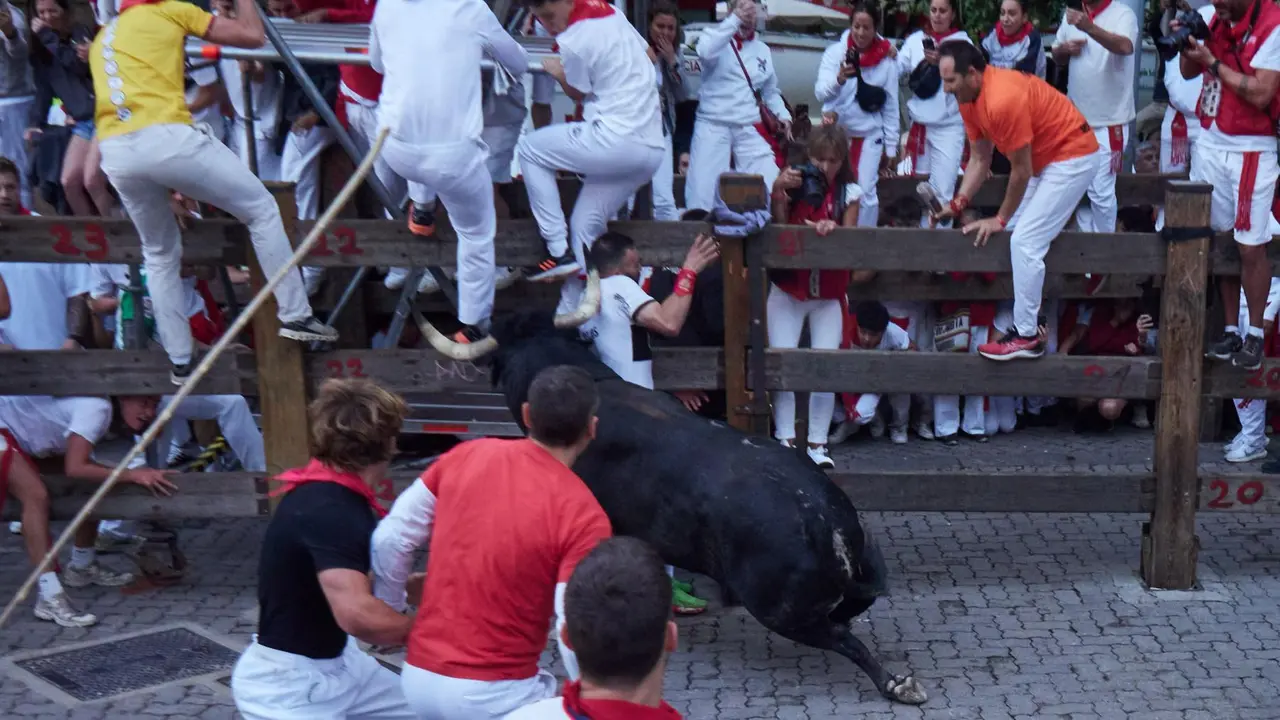 Segundo encierro de San Fermín 2025 el día 8 de julio con toros de Cebada Gago en Telefónica. EUROPA PRESS - EDUARDO SANZ (17)