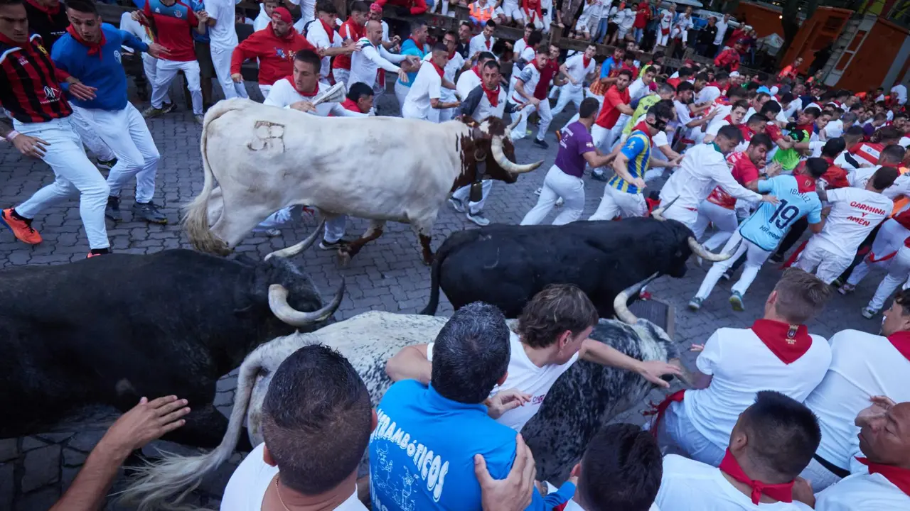 Segundo encierro de San Fermín 2025 el día 8 de julio con toros de Cebada Gago en Telefónica. EUROPA PRESS - EDUARDO SANZ (20)