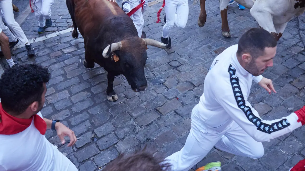 Segundo encierro de San Fermín 2025 el día 8 de julio con toros de Cebada Gago en Telefónica. EUROPA PRESS - EDUARDO SANZ (25)