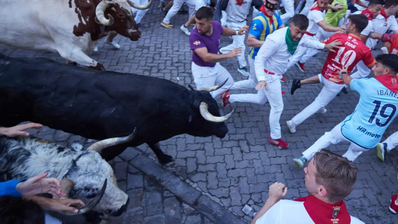 Segundo encierro de San Fermín 2025 el día 8 de julio con toros de Cebada Gago en Telefónica. EUROPA PRESS - EDUARDO SANZ (22)