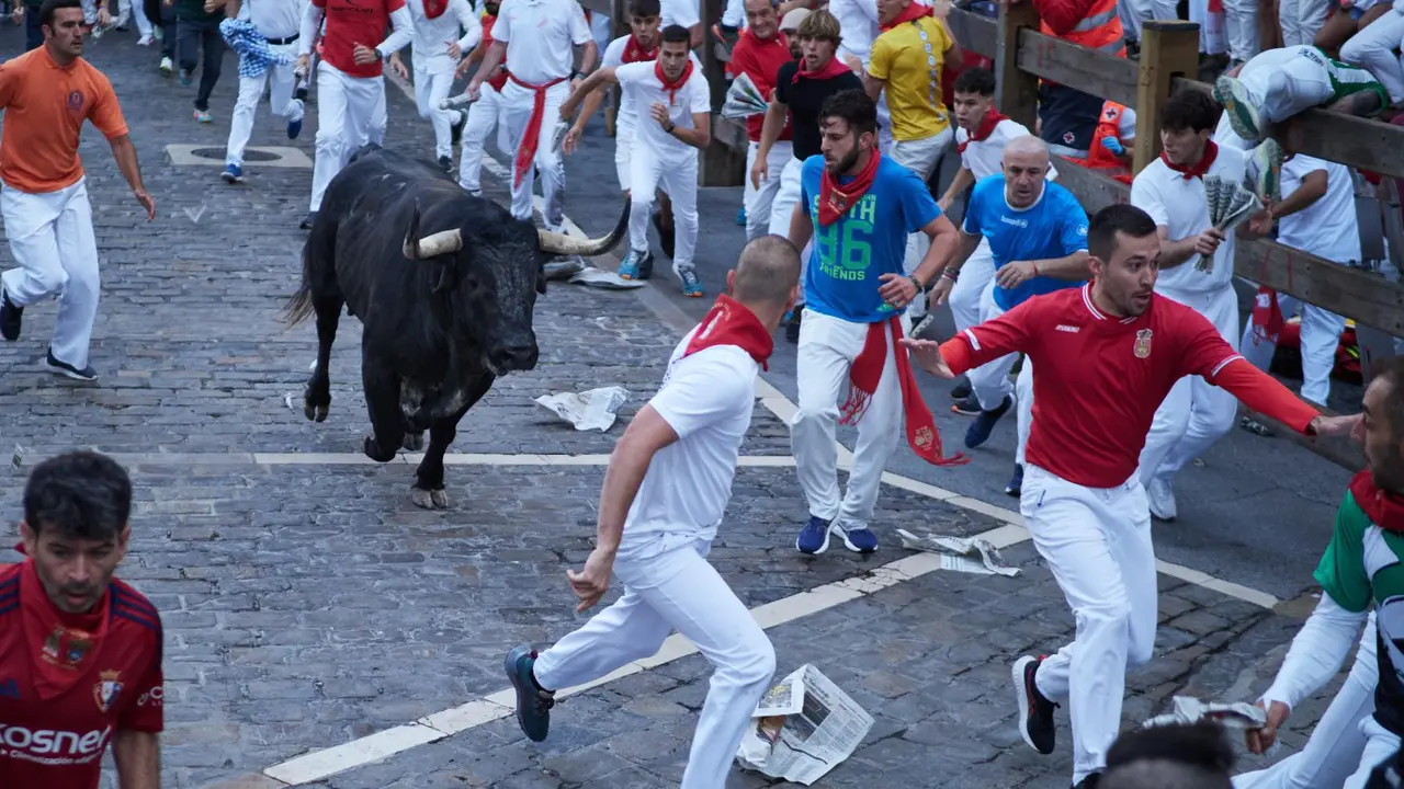Segundo encierro de San Fermín 2025 el día 8 de julio con toros de Cebada Gago en Telefónica. EUROPA PRESS - EDUARDO SANZ (3)