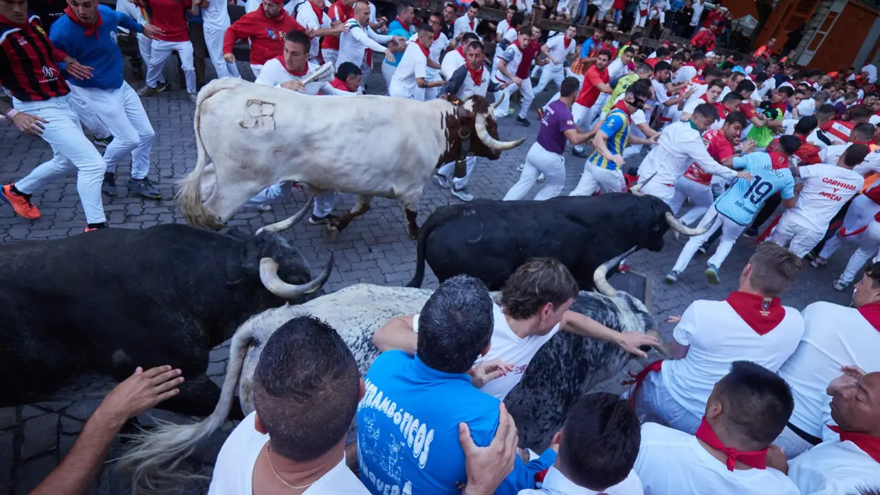 Segundo encierro de San Fermín 2025 el día 8 de julio con toros de Cebada Gago en Telefónica. EUROPA PRESS - EDUARDO SANZ (5)
