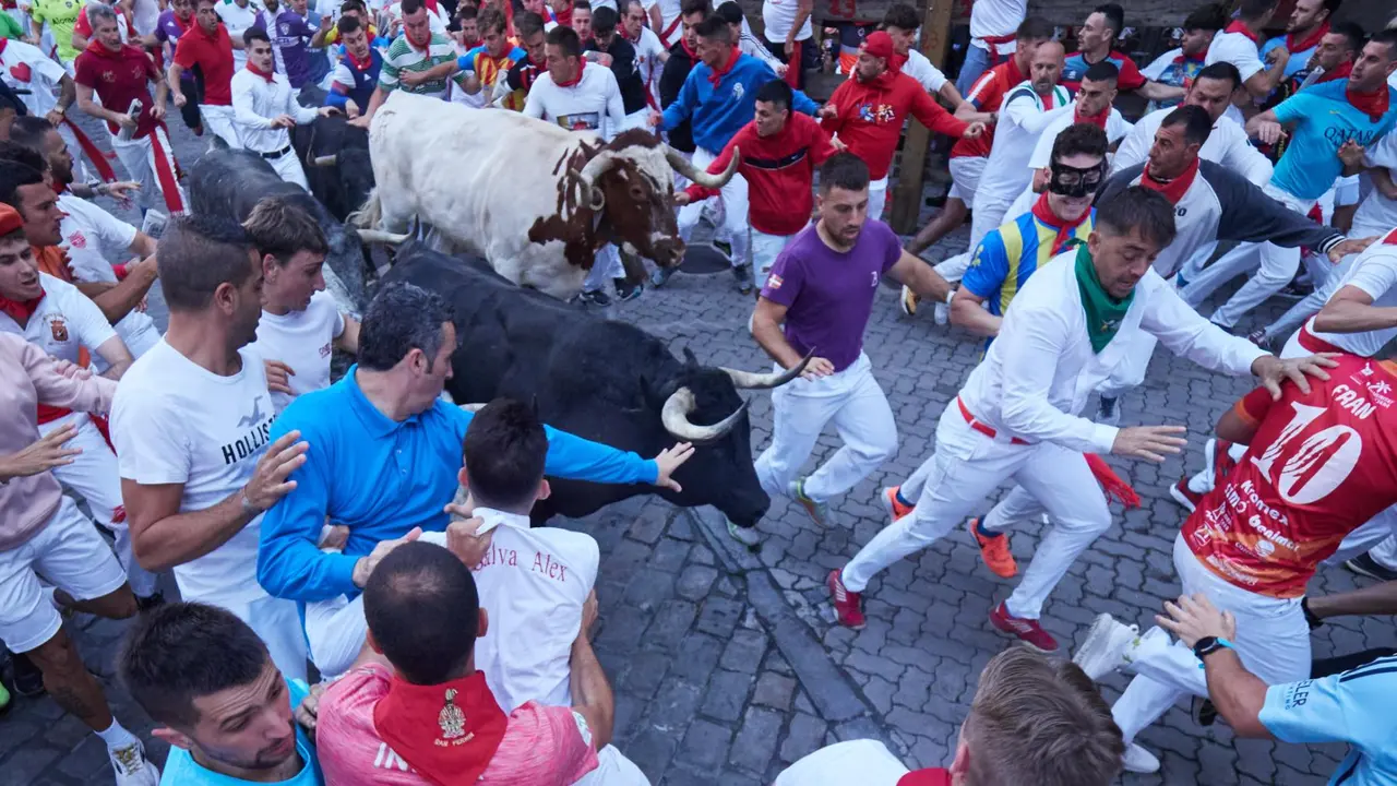 Segundo encierro de San Fermín 2025 el día 8 de julio con toros de Cebada Gago en Telefónica. EUROPA PRESS - EDUARDO SANZ (8)