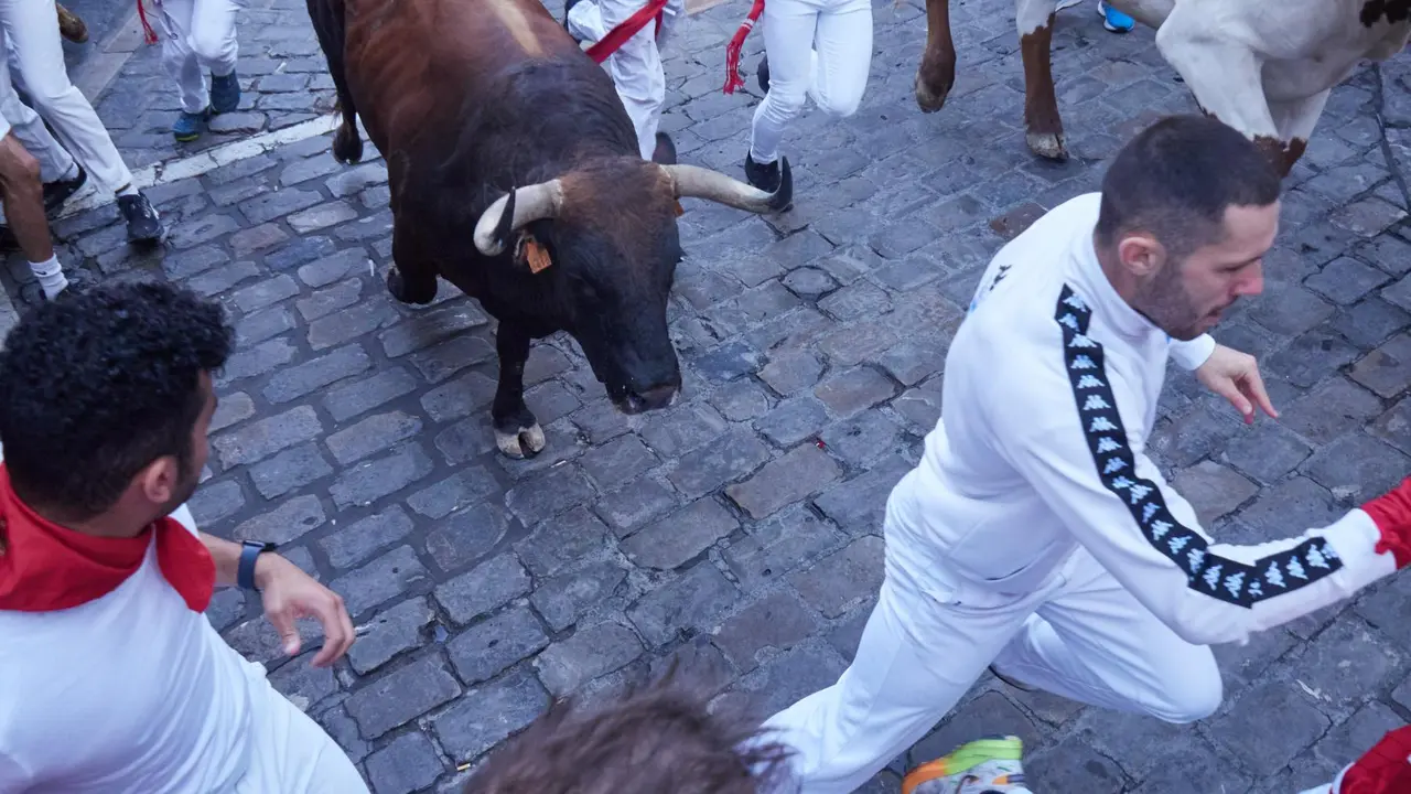 Segundo encierro de San Fermín 2025 el día 8 de julio con toros de Cebada Gago en Telefónica. EUROPA PRESS - EDUARDO SANZ (10)