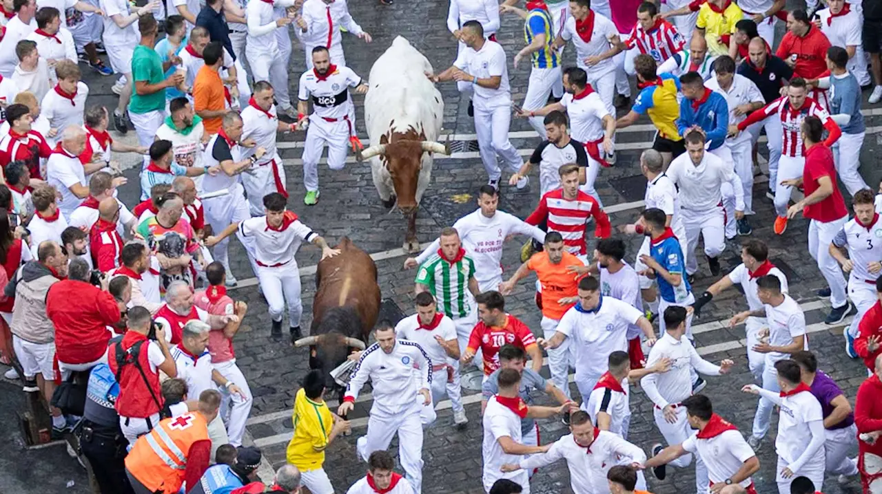 Segundo encierro de San Fermín 2015 con toros de Cebada Gago en Telefonica. Maite H. Mateo.-01