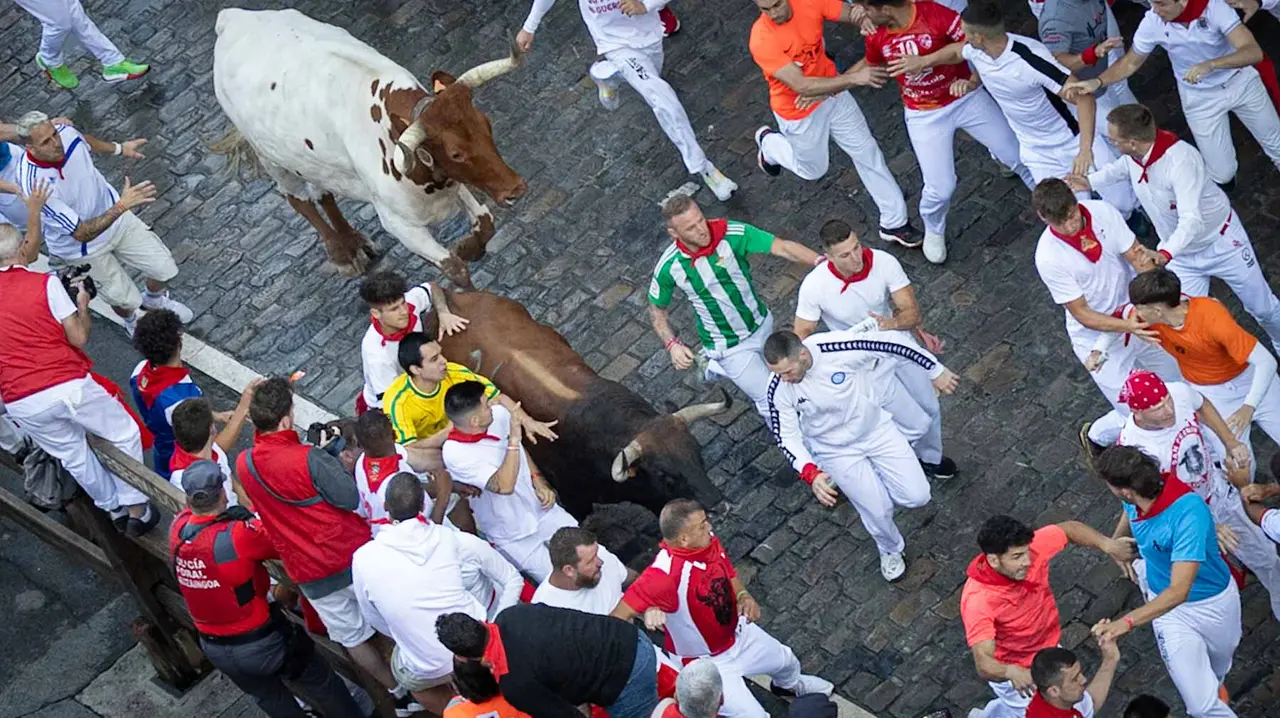 Segundo encierro de San Fermín 2015 con toros de Cebada Gago en Telefonica. Maite H. Mateo.-08
