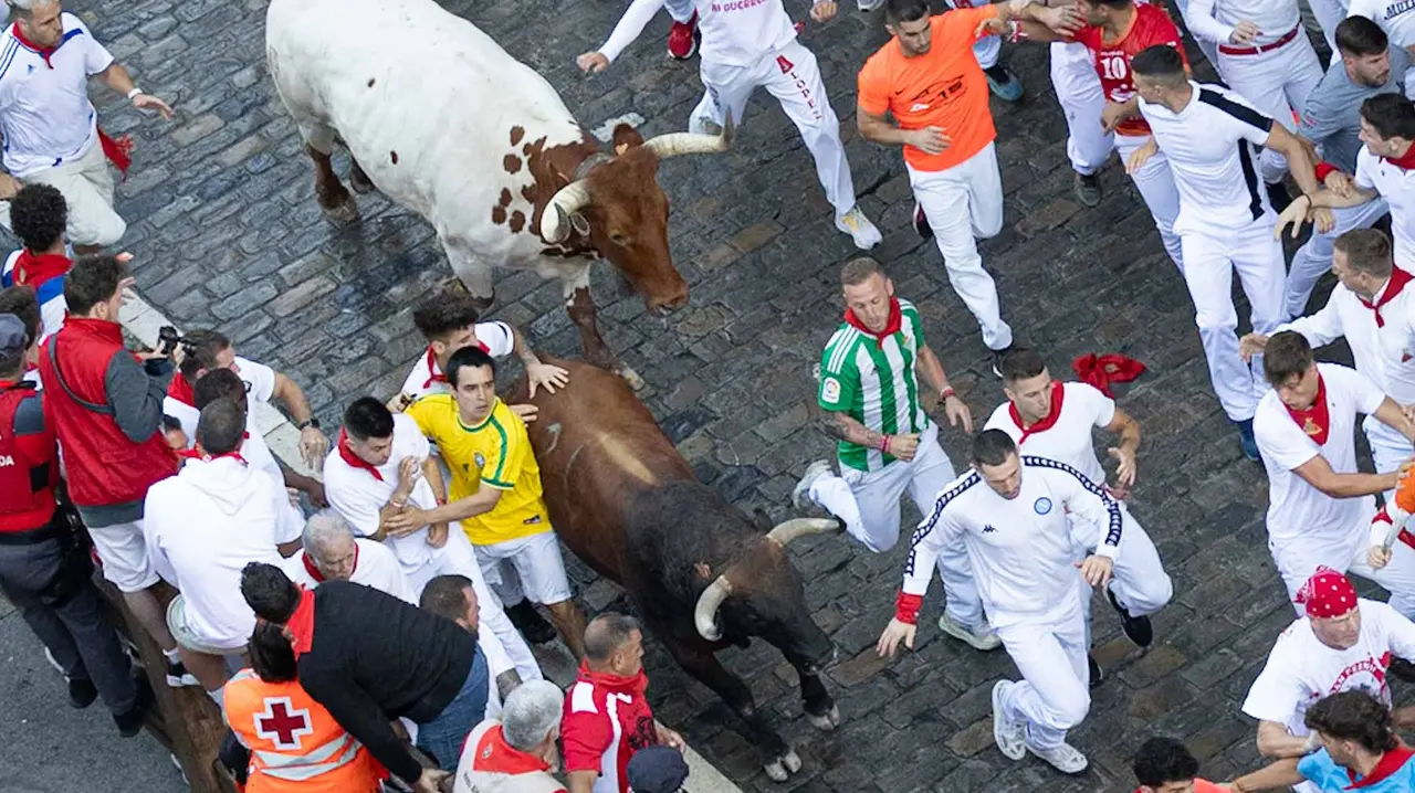 Segundo encierro de San Fermín 2015 con toros de Cebada Gago en Telefonica. Maite H. Mateo.-09