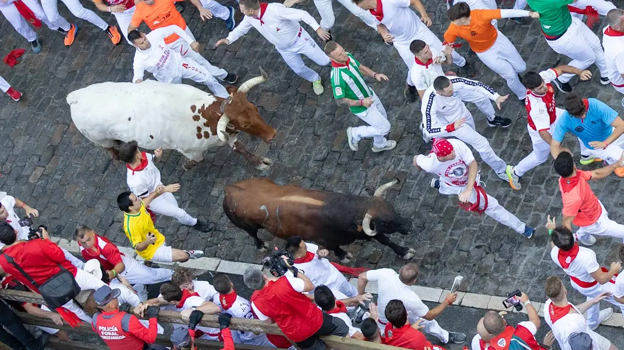 Segundo encierro de San Fermín 2015 con toros de Cebada Gago en Telefonica. Maite H. Mateo.-10