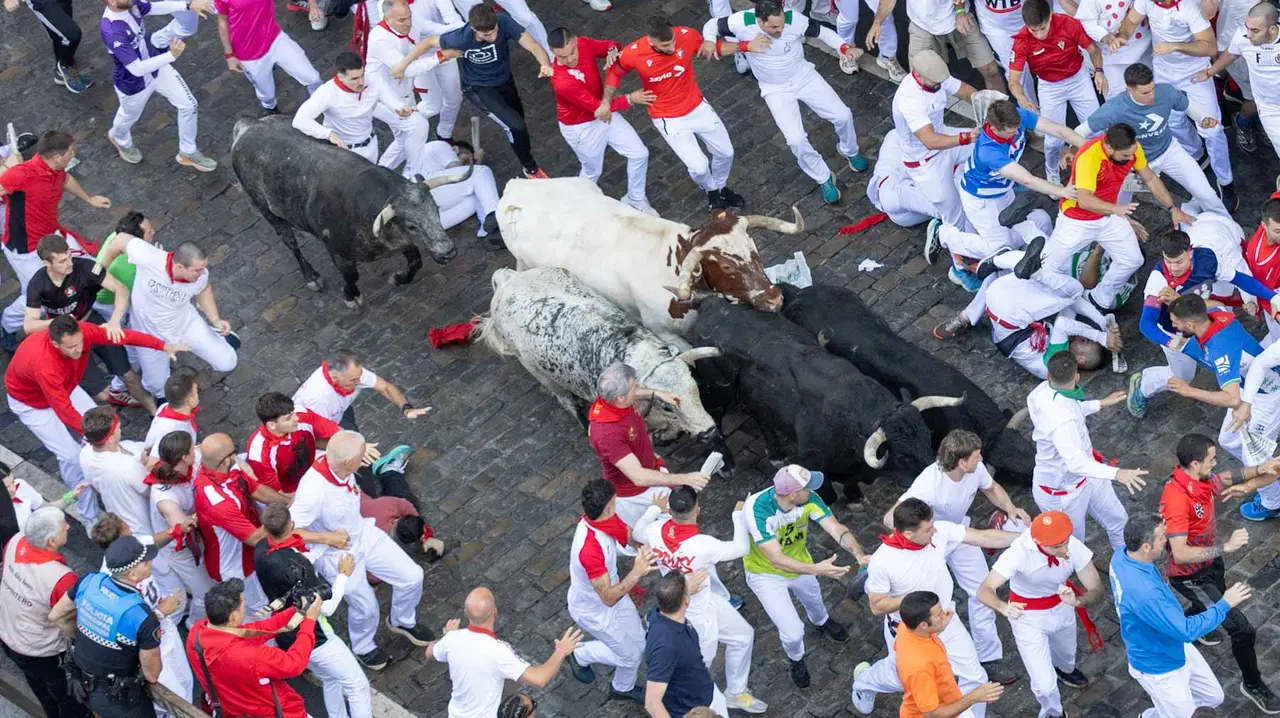Segundo encierro de San Fermín 2015 con toros de Cebada Gago en Telefonica. Maite H. Mateo.-15
