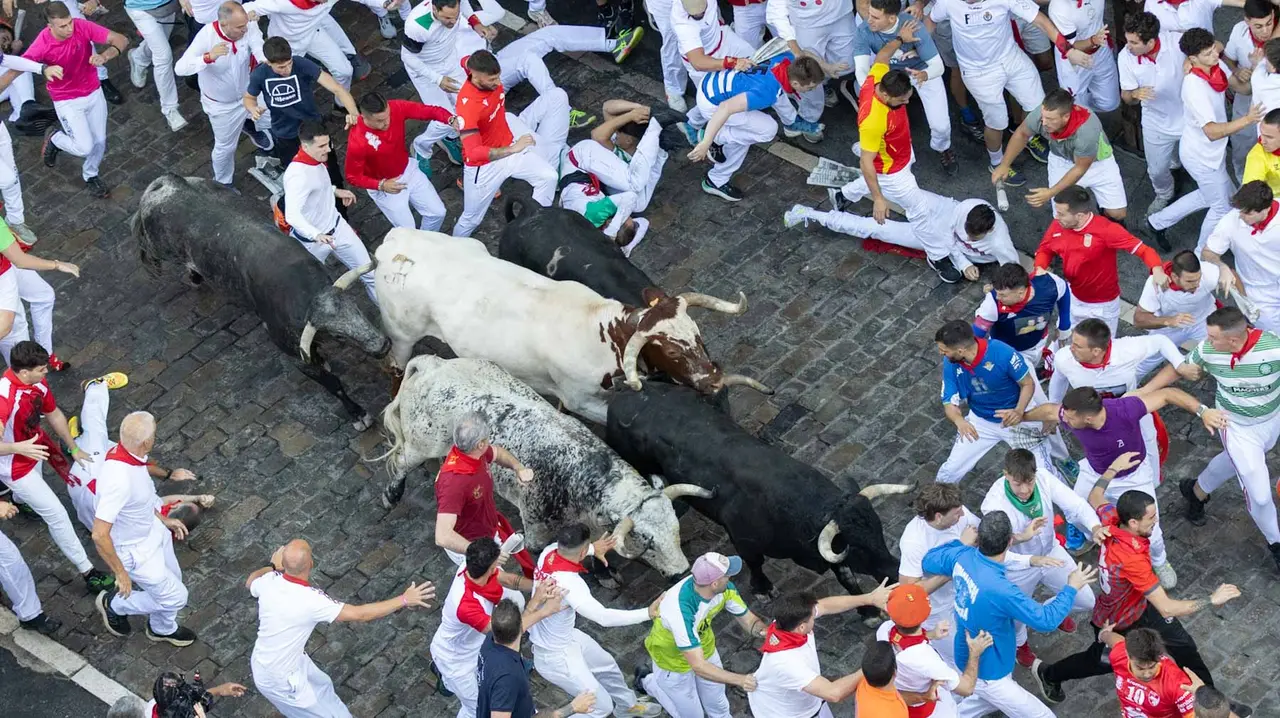 Segundo encierro de San Fermín 2015 con toros de Cebada Gago en Telefonica. Maite H. Mateo.-17