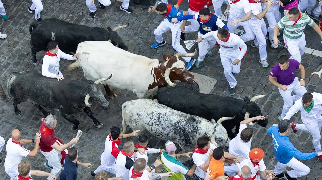 Segundo encierro de San Fermín 2015 con toros de Cebada Gago en Telefonica. Maite H. Mateo.-19