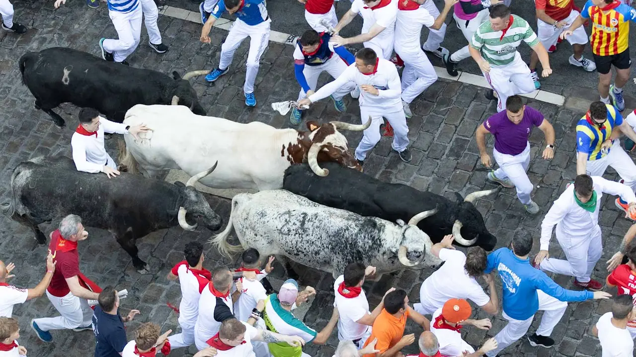 Segundo encierro de San Fermín 2015 con toros de Cebada Gago en Telefonica. Maite H. Mateo.-20