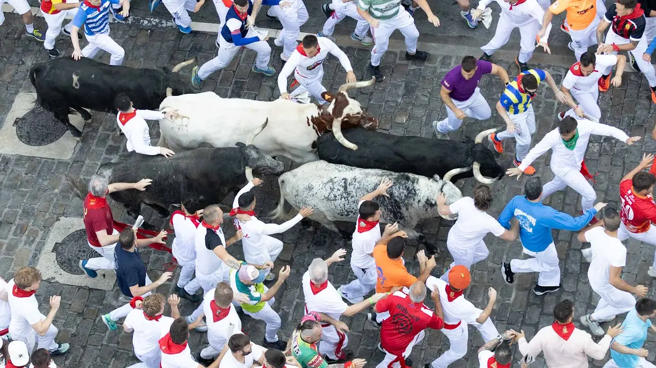 Segundo encierro de San Fermín 2015 con toros de Cebada Gago en Telefonica. Maite H. Mateo.-21