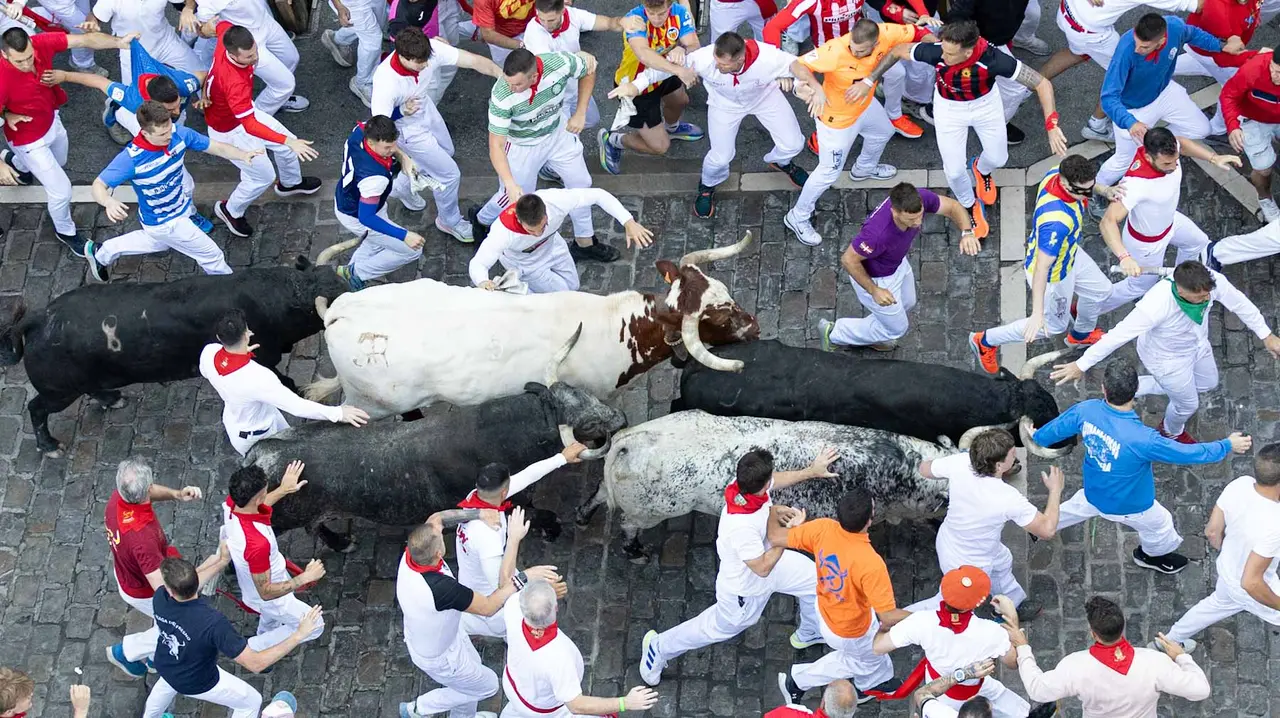 Segundo encierro de San Fermín 2015 con toros de Cebada Gago en Telefonica. Maite H. Mateo.-22