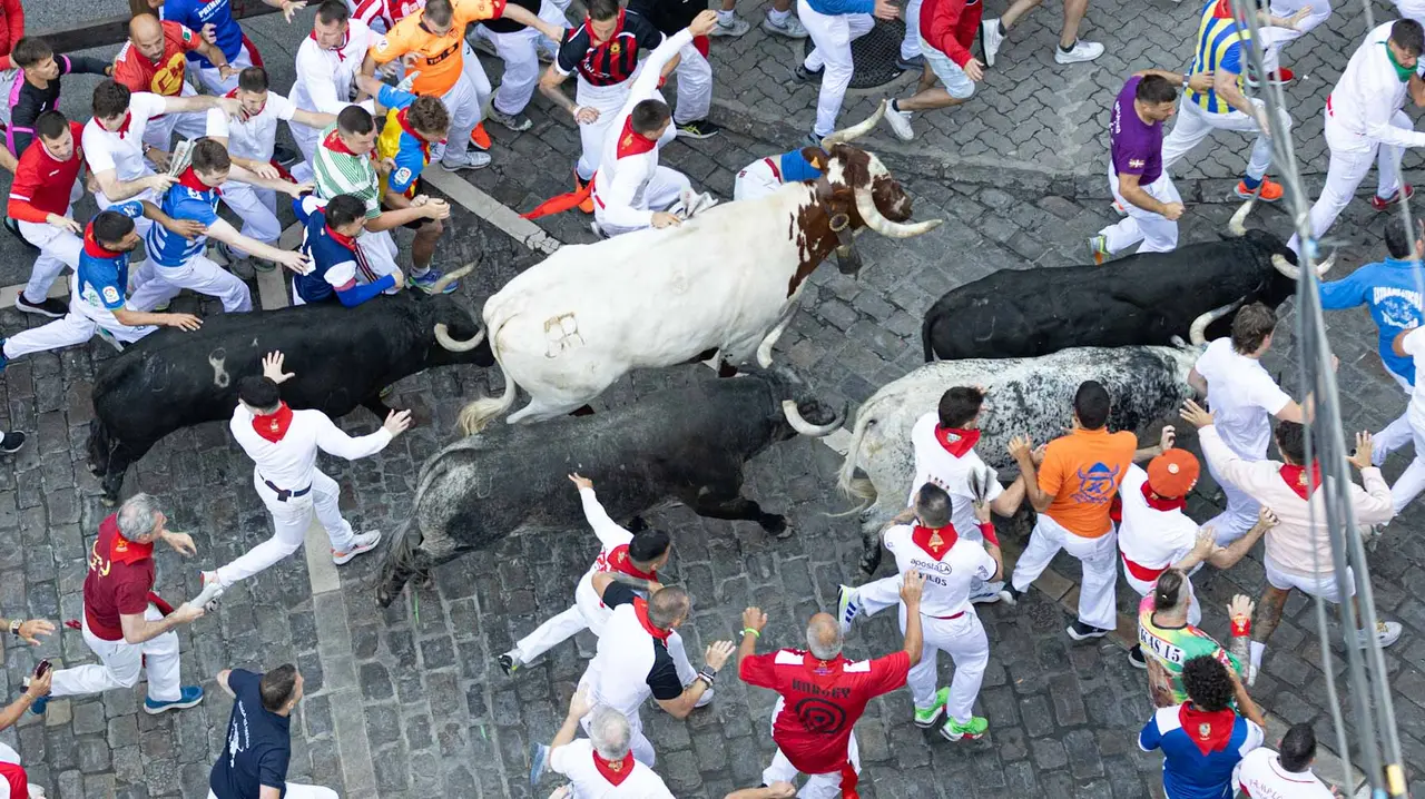Segundo encierro de San Fermín 2015 con toros de Cebada Gago en Telefonica. Maite H. Mateo.-25