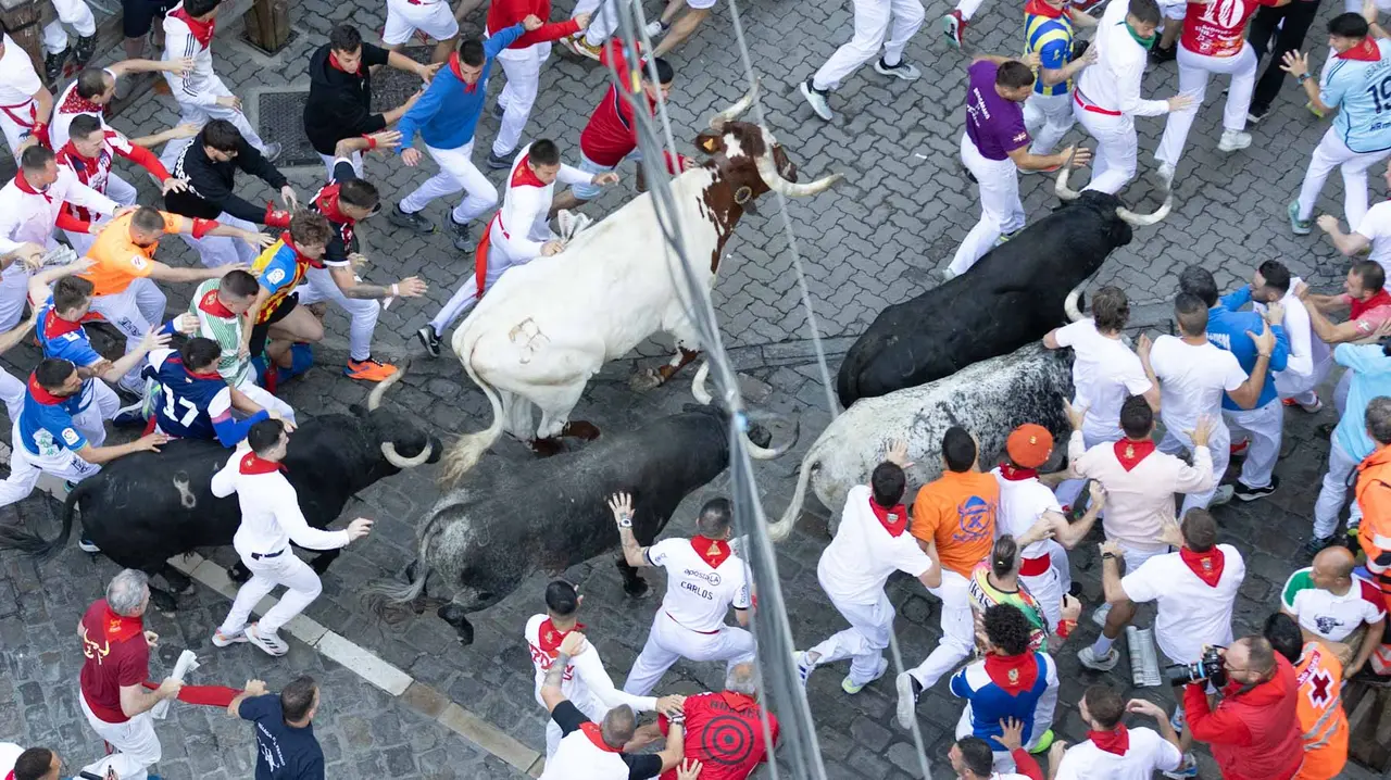 Segundo encierro de San Fermín 2015 con toros de Cebada Gago en Telefonica. Maite H. Mateo.-26