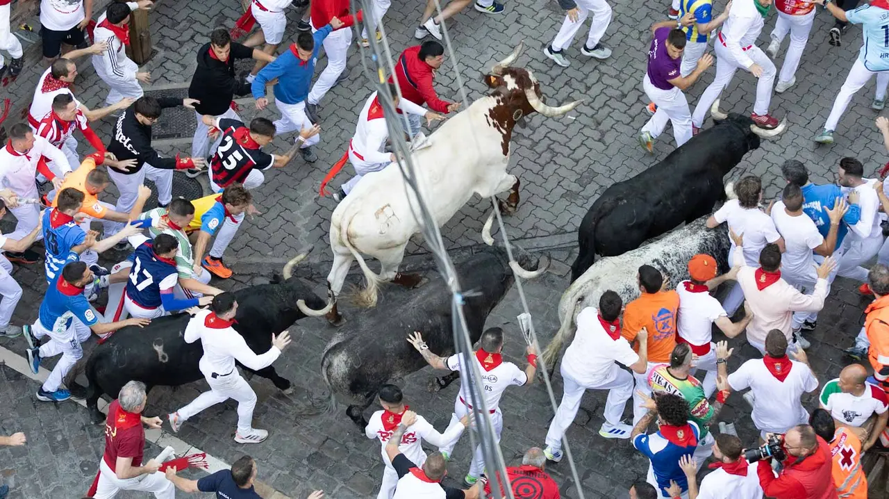 Segundo encierro de San Fermín 2015 con toros de Cebada Gago en Telefonica. Maite H. Mateo.-27