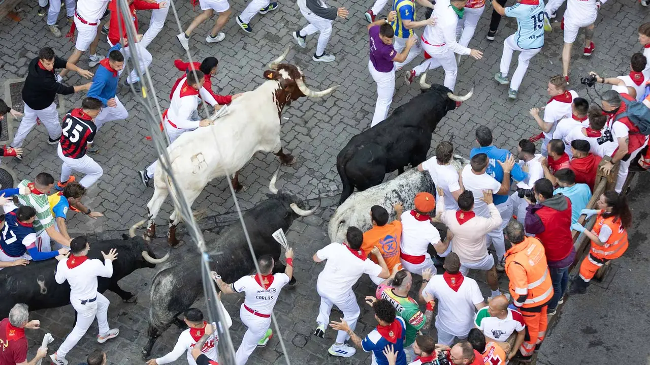 Segundo encierro de San Fermín 2015 con toros de Cebada Gago en Telefonica. Maite H. Mateo.-28