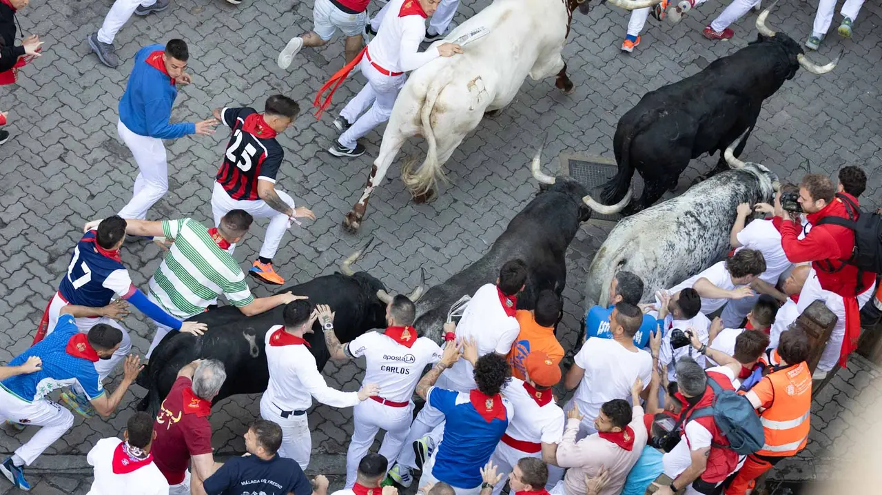 Segundo encierro de San Fermín 2015 con toros de Cebada Gago en Telefonica. Maite H. Mateo.-30