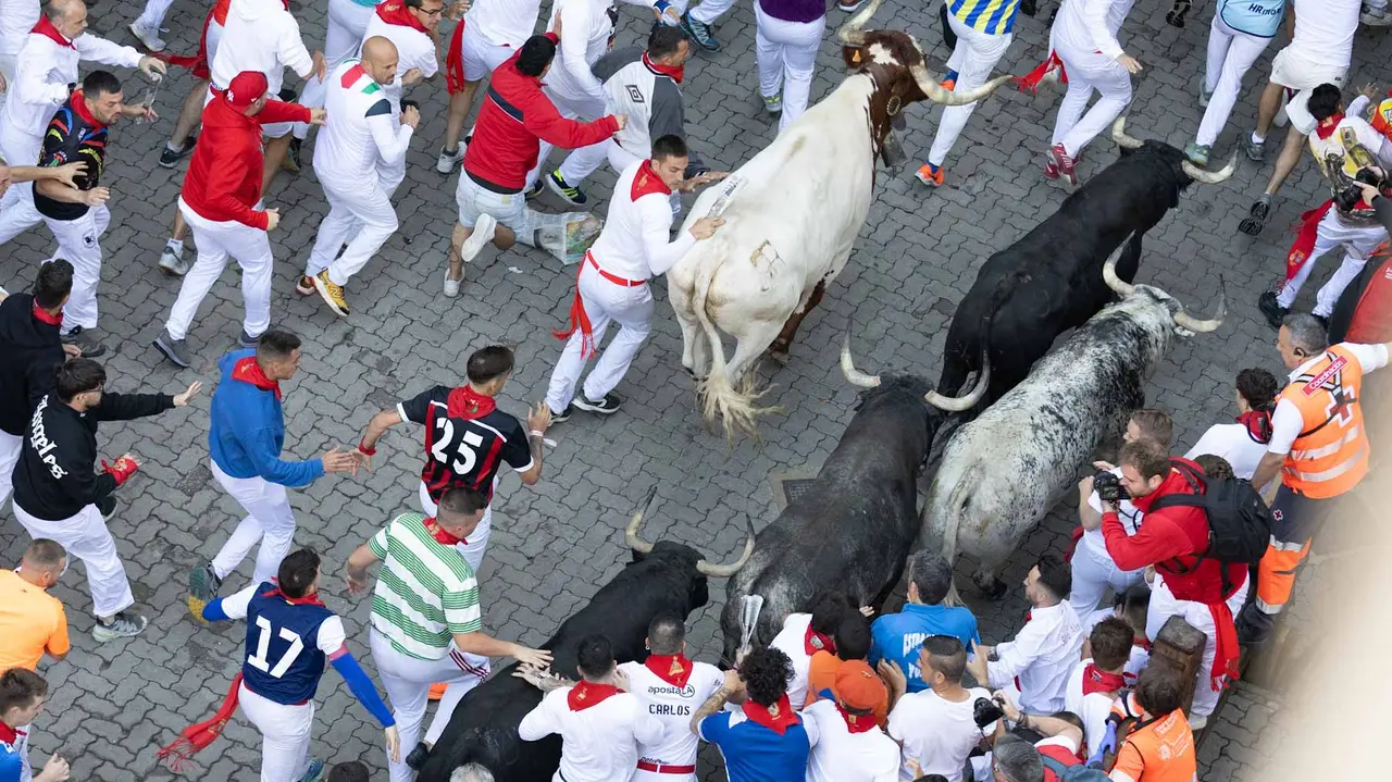 Segundo encierro de San Fermín 2015 con toros de Cebada Gago en Telefonica. Maite H. Mateo.-32