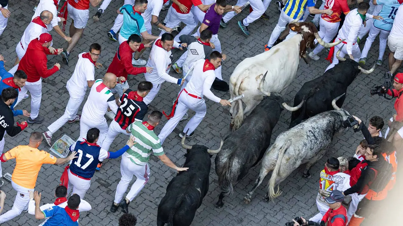 Segundo encierro de San Fermín 2015 con toros de Cebada Gago en Telefonica. Maite H. Mateo.-33